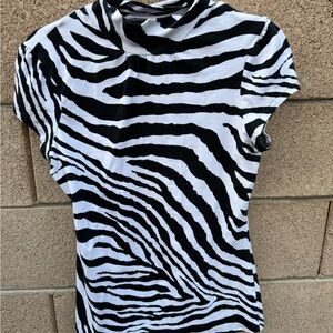 Express Black and White Zebra Print Short Sleeve Top
